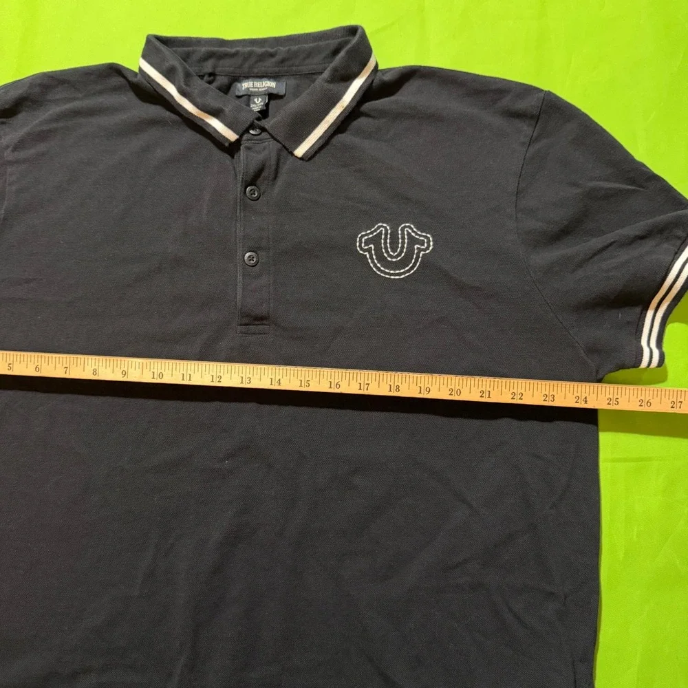 True Religion Mens Royal Black Horseshoe Logo Polo Shirt XXL